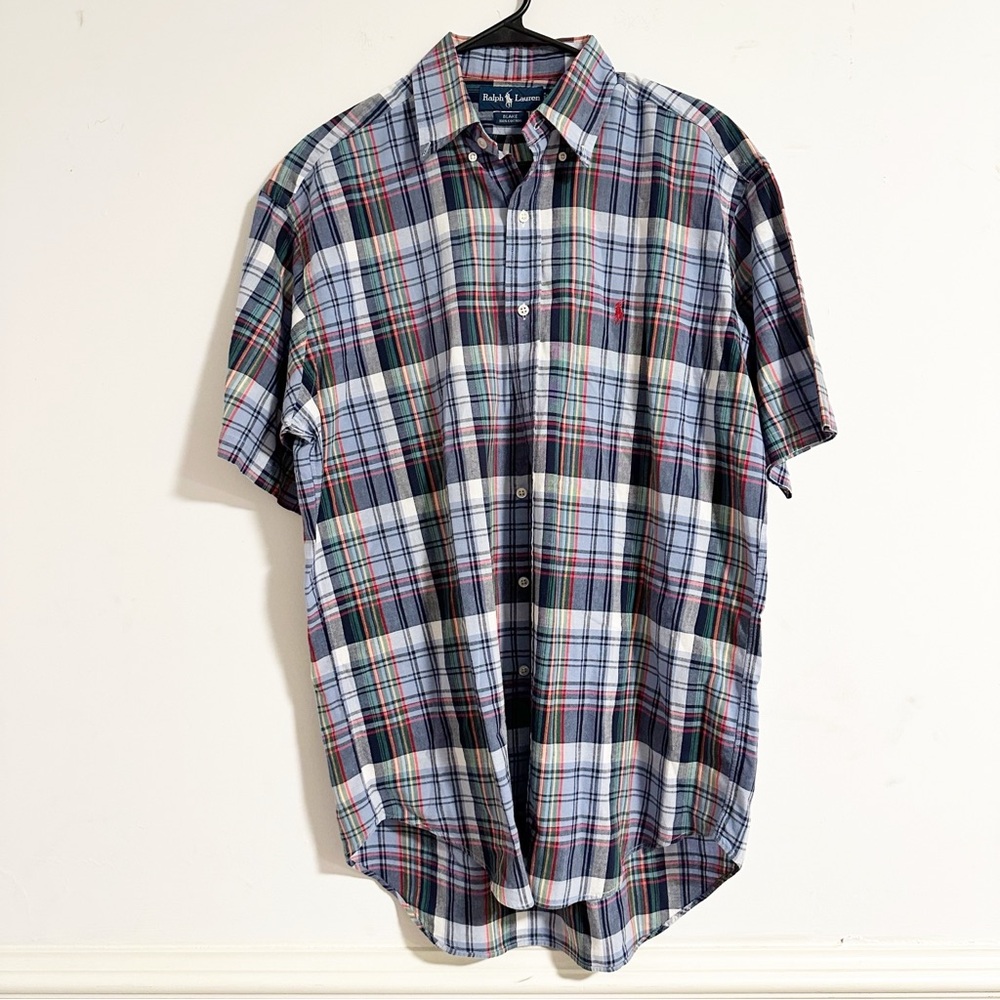 Ralph Lauren Blake Men's M Plaid Button Down Shirt Blue Green Red 100% Cotton